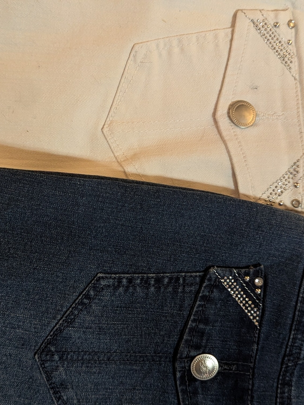 Two Pair Women's One 5 One Capri Jeans- One White, One Blue, Size 12